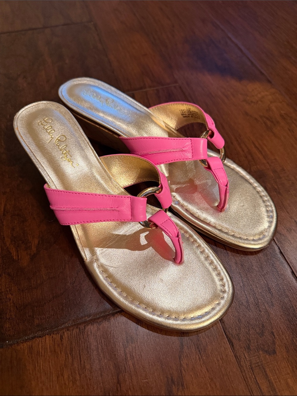 Lilly Pulitzer Hot Pink Thong Sandals with Gold Footbed
